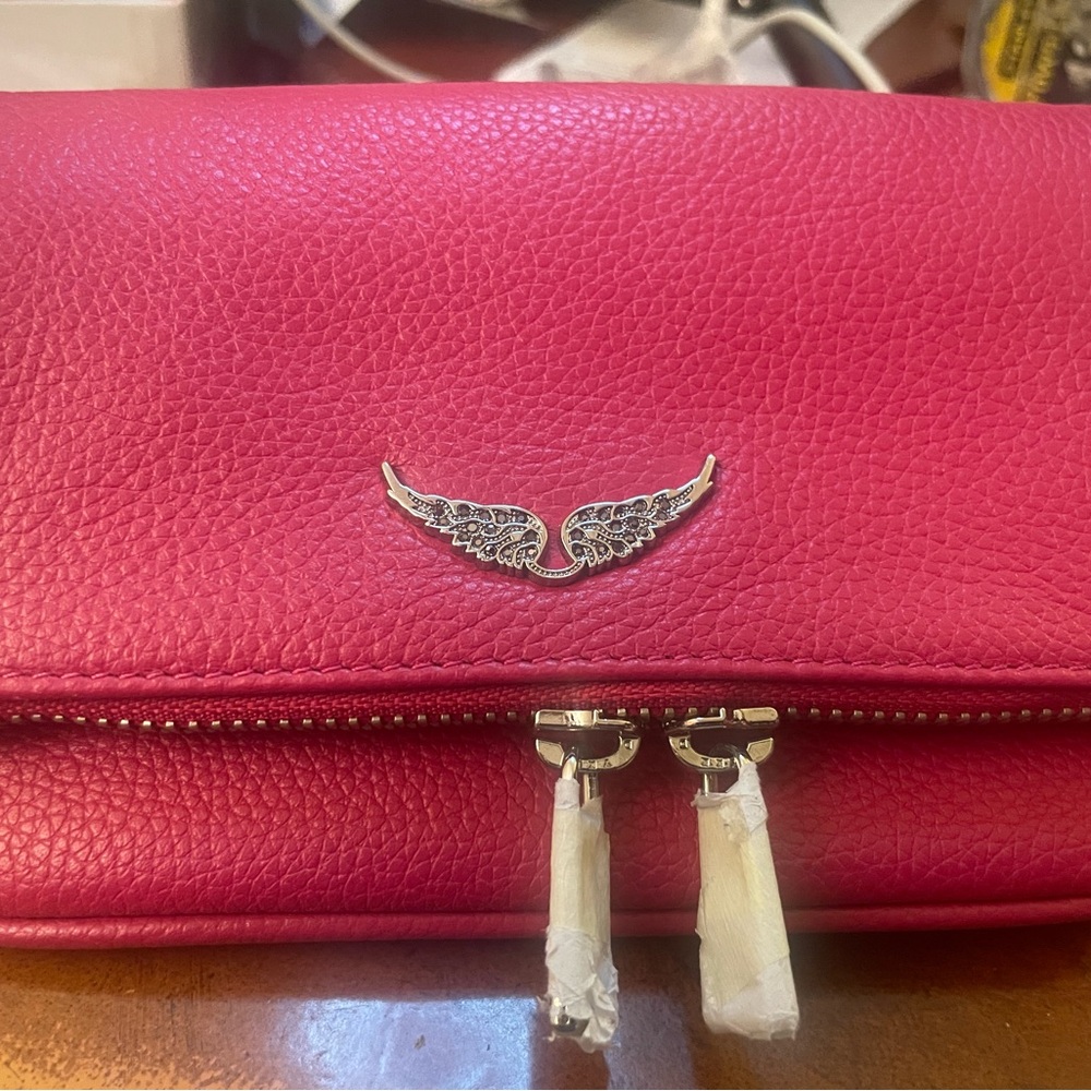 Zadig & Voltaire Fuchsia Leather Clutch with Wing Accent